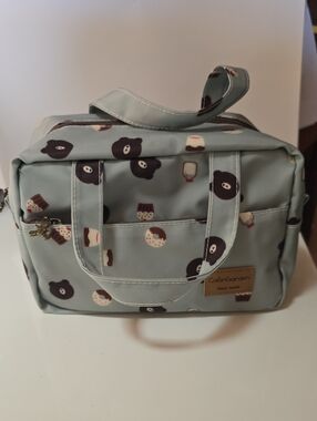 Cute Bear And Donut Print Travel Lunch Tote Bag - Mint